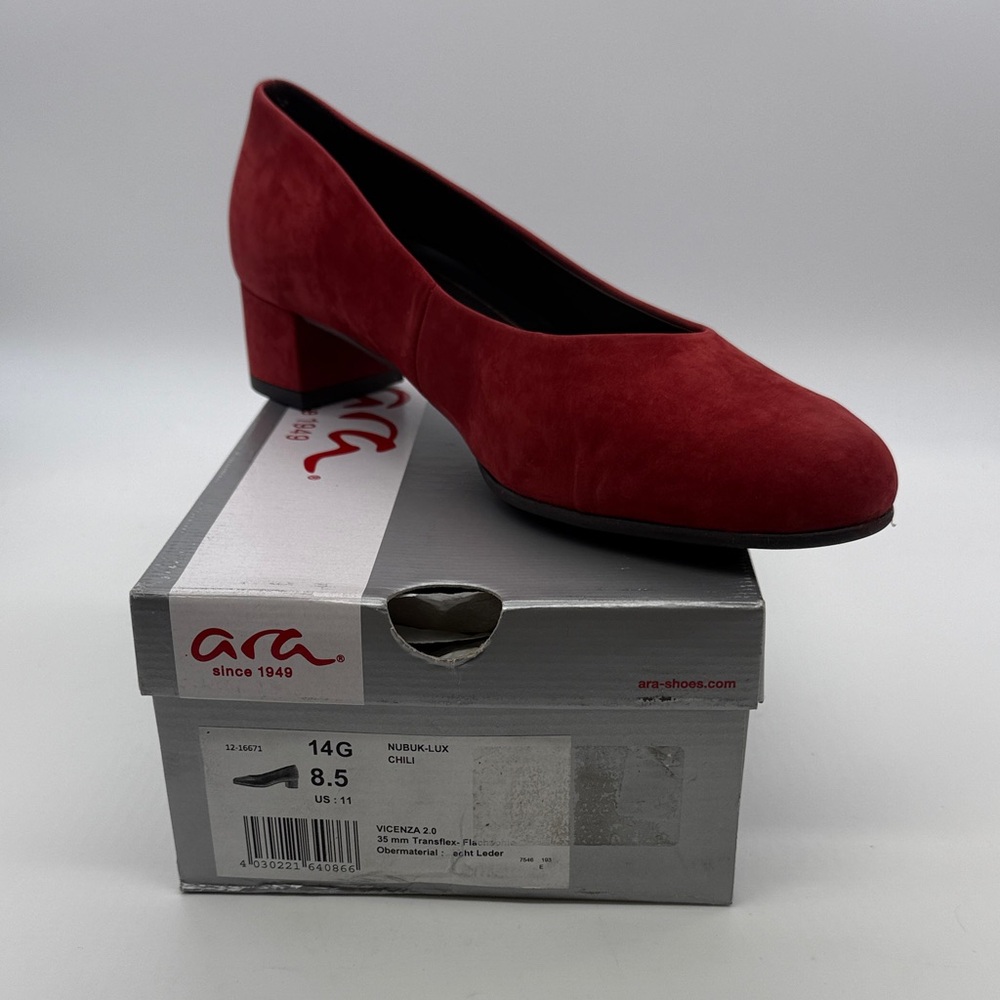 Ara Chili Red Vienna Low Block Heel Pump